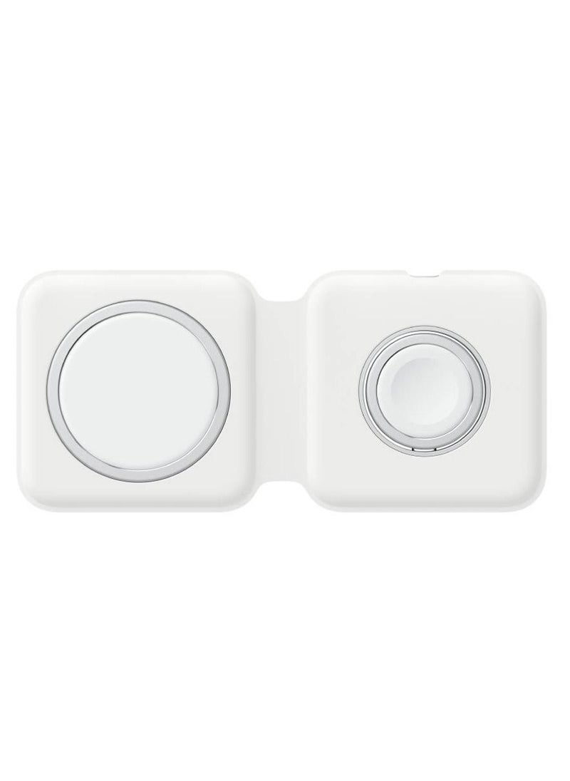 Generic - Foldable Magnetic Charging Dock Qi Wireless Magsafe Duo Charger 15W White - Image 1