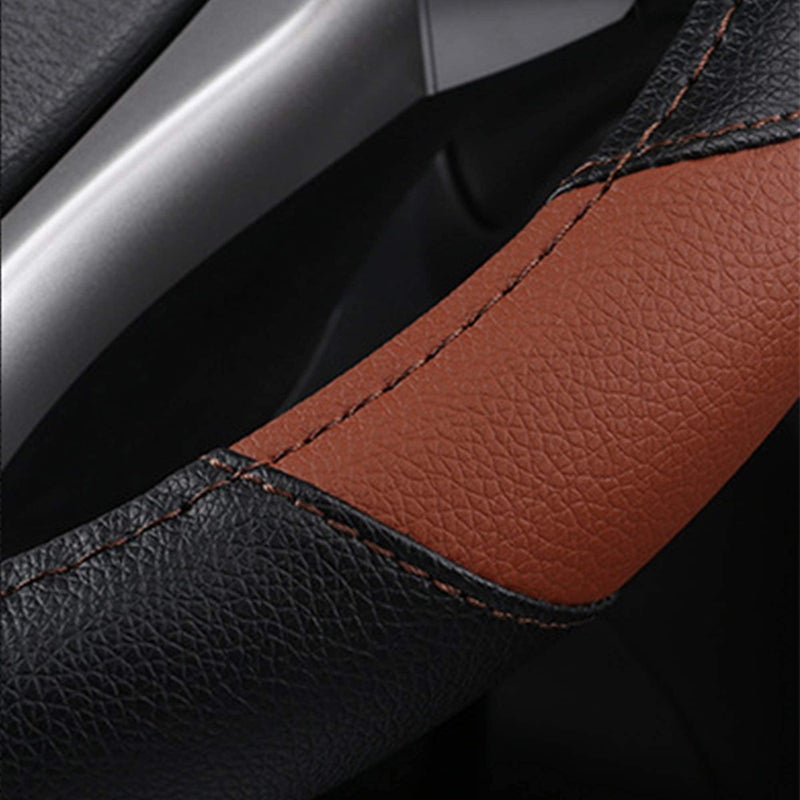 szttswamp Leather Car Steering Wheel Cover, Non-Slip Car Wheel Cover Protector Breathable Microfiber Leather Universal Fit for Most Cars(Brown) - Image 4