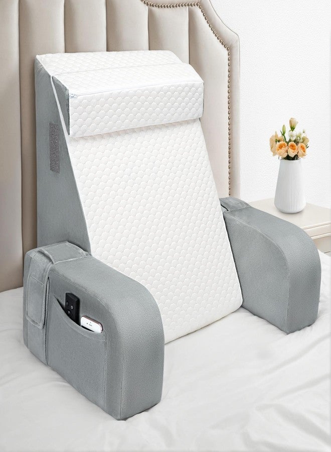 BEYOUDO Reading Pillow for Sitting in Bed Adult, Back Pillow for Bed Sitting up, Reading & Bed Rest Pillows for Watching (White/Gray) - Image 3