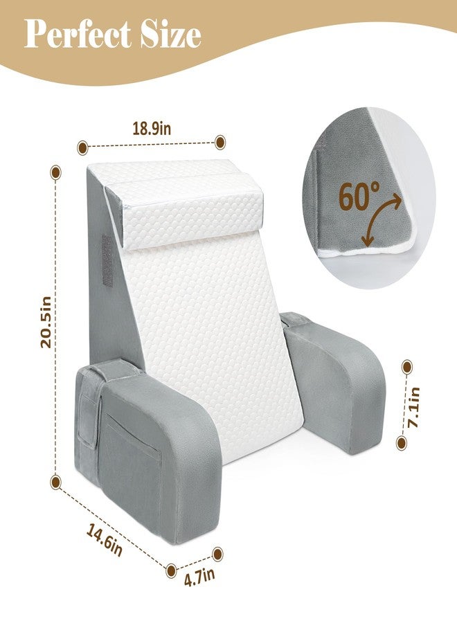 BEYOUDO Reading Pillow for Sitting in Bed Adult, Back Pillow for Bed Sitting up, Reading & Bed Rest Pillows for Watching (White/Gray) - Image 5