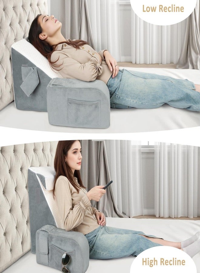 BEYOUDO Reading Pillow for Sitting in Bed Adult, Back Pillow for Bed Sitting up, Reading & Bed Rest Pillows for Watching (White/Gray) - Image 4