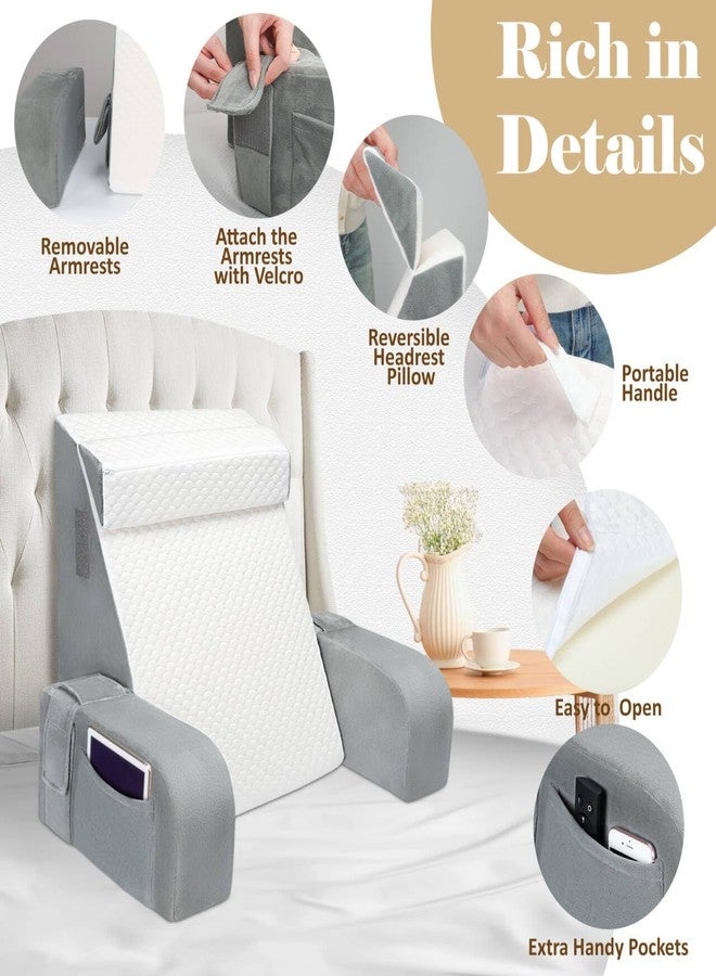 BEYOUDO Reading Pillow for Sitting in Bed Adult, Back Pillow for Bed Sitting up, Reading & Bed Rest Pillows for Watching (White/Gray) - Image 2