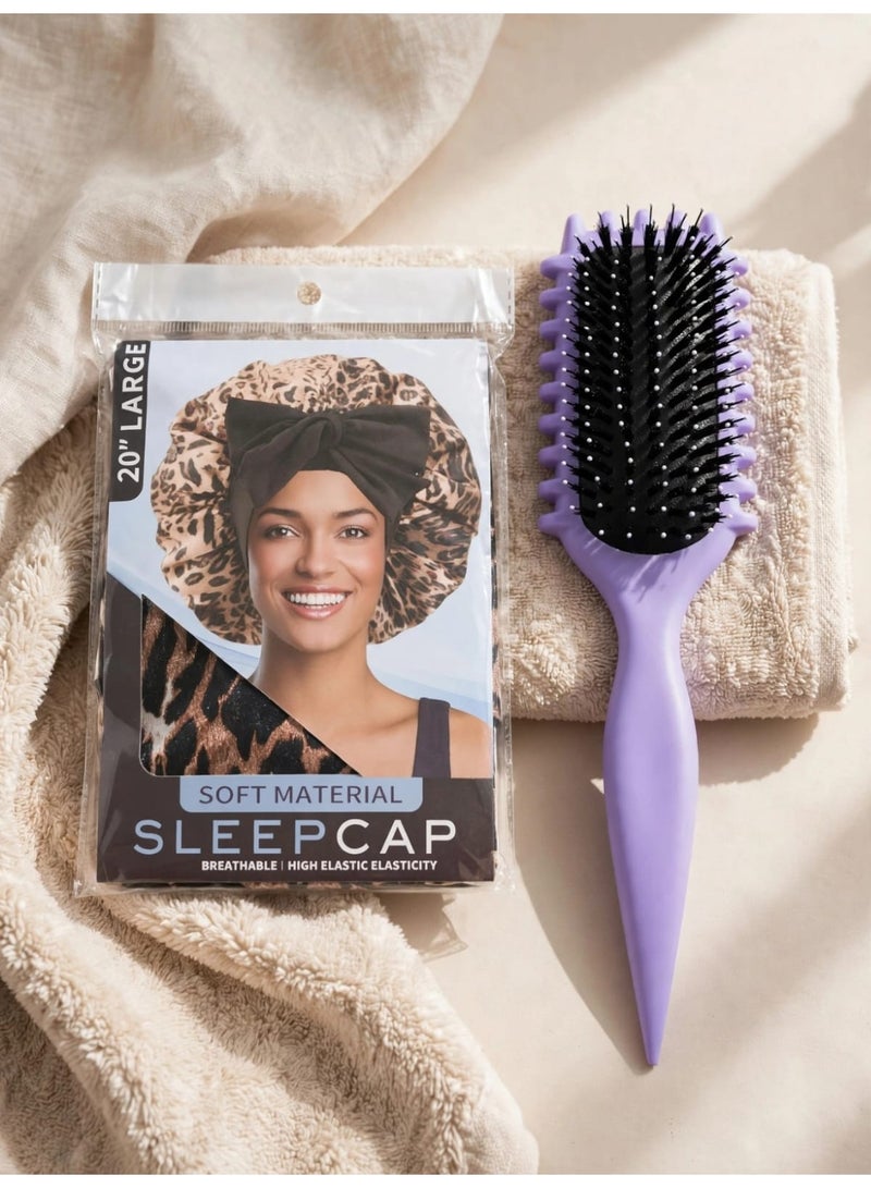 Large satin bonnet for curly hair + Magic detangling brush - Image 4