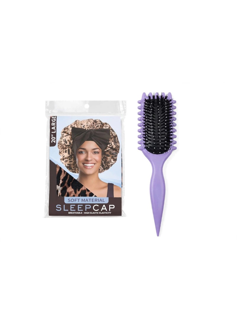 Large satin bonnet for curly hair + Magic detangling brush - Image 1