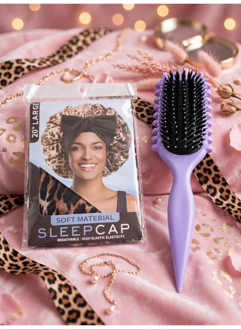 Large satin bonnet for curly hair + Magic detangling brush - Image 2