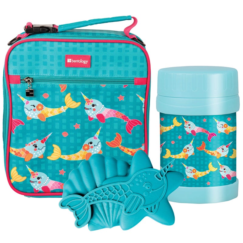 Bentology Kids Complete Lunch Box Tote Kit - Insulated Soft Bag Sleeve w Convertible Backpack Strap for Kids  13oz Food Jar & Reusable Hard Ice Pack - Food Safe  Use w/ Bento Box or Stackable Nesting Containers - Image 1