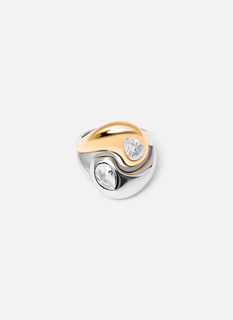 Lichi  Two metal accent ring with large rhinestones for Women | Best Price UAE