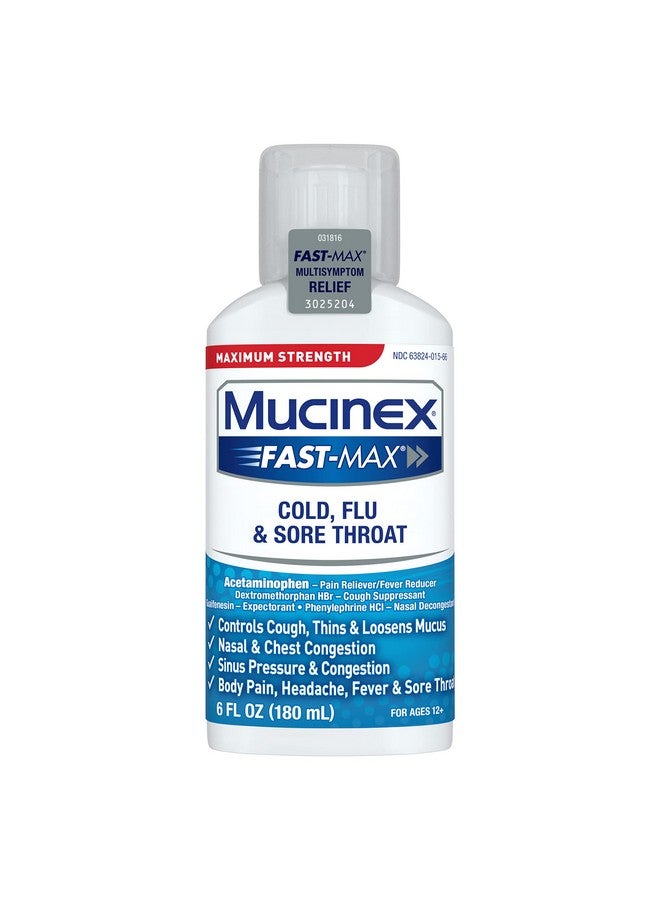 Mucinex Fast-Max Maximum Strength Cold, Flu, & Sore Throat Liquid, 6oz - Image 1
