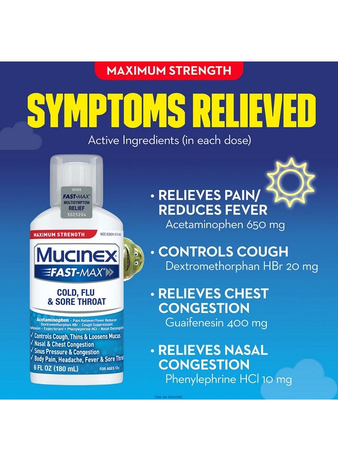Mucinex Fast-Max Maximum Strength Cold, Flu, & Sore Throat Liquid, 6oz - Image 4