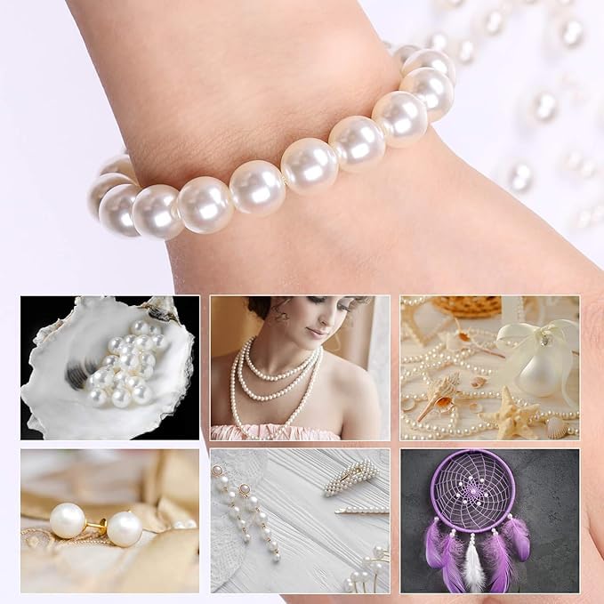 Ambitieux 14mm White Pearl Beads for Jewelry Making (60Pcs) | DIY Craft Beads for Bracelet, Necklace & Art Projects | Premium Gloss Finish Plastic Beads for Decoration (14mm) - Image 2