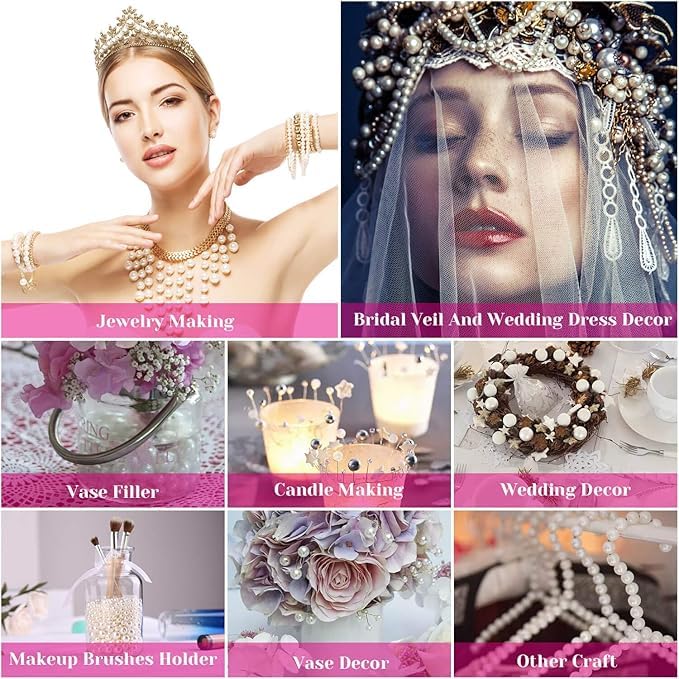 Ambitieux 14mm White Pearl Beads for Jewelry Making (60Pcs) | DIY Craft Beads for Bracelet, Necklace & Art Projects | Premium Gloss Finish Plastic Beads for Decoration (14mm) - Image 5