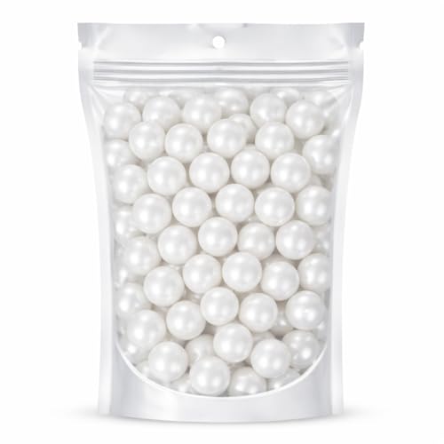 Ambitieux 14mm White Pearl Beads for Jewelry Making (60Pcs) | DIY Craft Beads for Bracelet, Necklace & Art Projects | Premium Gloss Finish Plastic Beads for Decoration (14mm) - Image 1