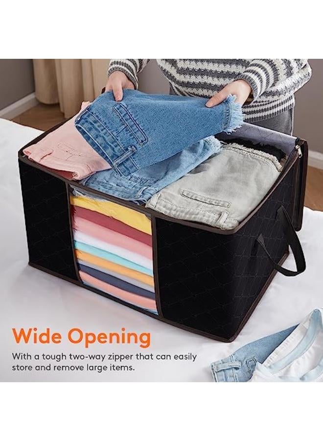 6-Pack Clothes Storage Bag, For Clothes, Blankets, Comforters, Foldable Clothing  With Reinforced Handle, Sturdy Zipper, Closet Organizer With Clear Window, 60L, Black - Image 4
