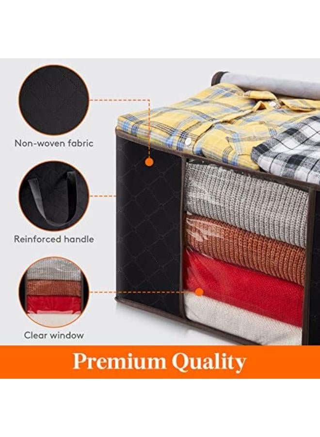 6-Pack Clothes Storage Bag, For Clothes, Blankets, Comforters, Foldable Clothing  With Reinforced Handle, Sturdy Zipper, Closet Organizer With Clear Window, 60L, Black - Image 3