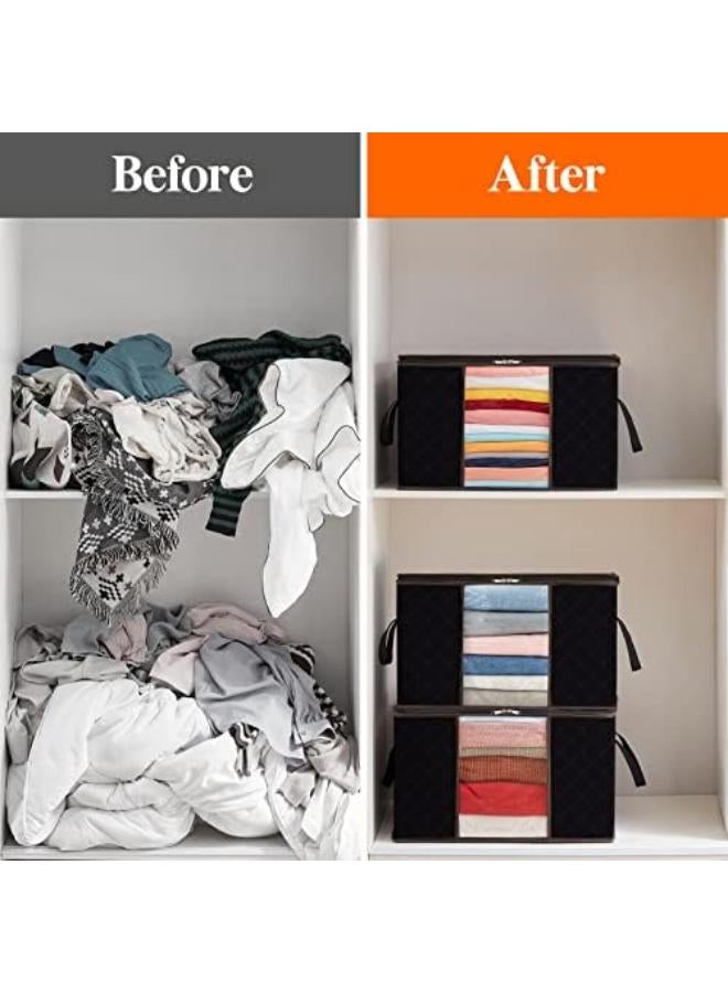 6-Pack Clothes Storage Bag, For Clothes, Blankets, Comforters, Foldable Clothing  With Reinforced Handle, Sturdy Zipper, Closet Organizer With Clear Window, 60L, Black - Image 5