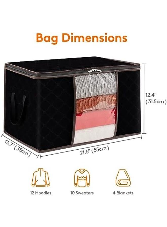 6-Pack Clothes Storage Bag, For Clothes, Blankets, Comforters, Foldable Clothing  With Reinforced Handle, Sturdy Zipper, Closet Organizer With Clear Window, 60L, Black - Image 2