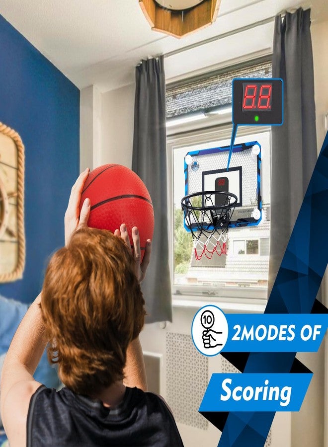 BOHEN Indoor Mini Basketball Hoops with Powerful Suction Cup, Stick to Windows, Wooden Doors, Smooth Walls - Basketball Backboard Toy Indoor Bedroom Office for Kids Teens Adults (Blue Scorer) - Image 3