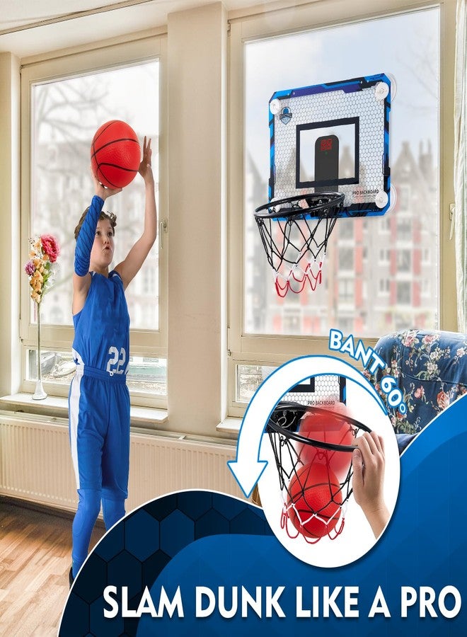 BOHEN Indoor Mini Basketball Hoops with Powerful Suction Cup, Stick to Windows, Wooden Doors, Smooth Walls - Basketball Backboard Toy Indoor Bedroom Office for Kids Teens Adults (Blue Scorer) - Image 2