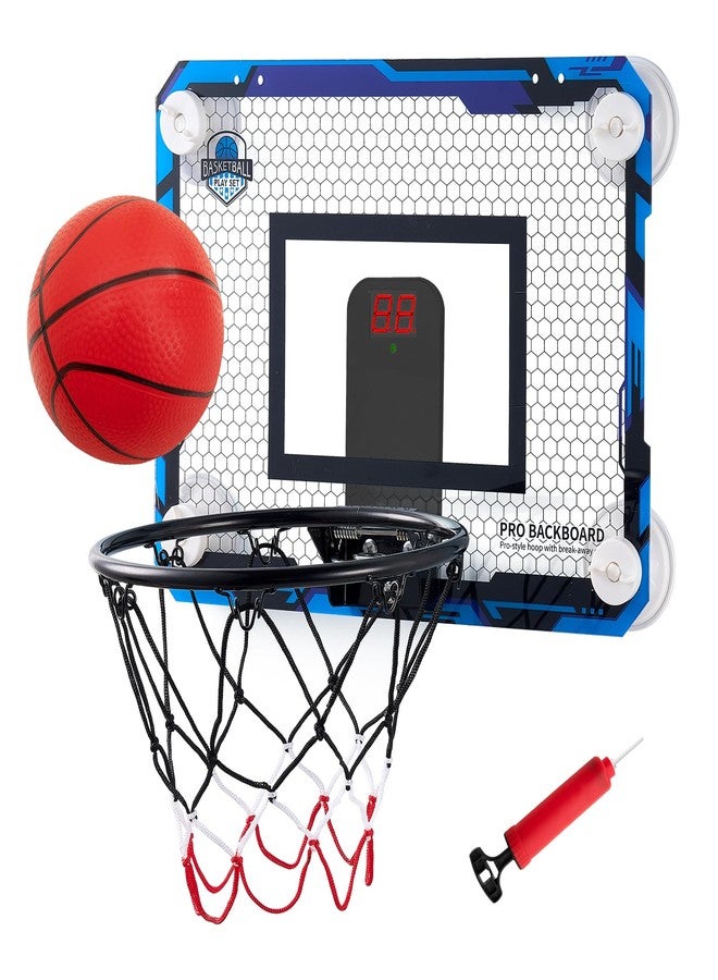 BOHEN Indoor Mini Basketball Hoops with Powerful Suction Cup, Stick to Windows, Wooden Doors, Smooth Walls - Basketball Backboard Toy Indoor Bedroom Office for Kids Teens Adults (Blue Scorer) - Image 1