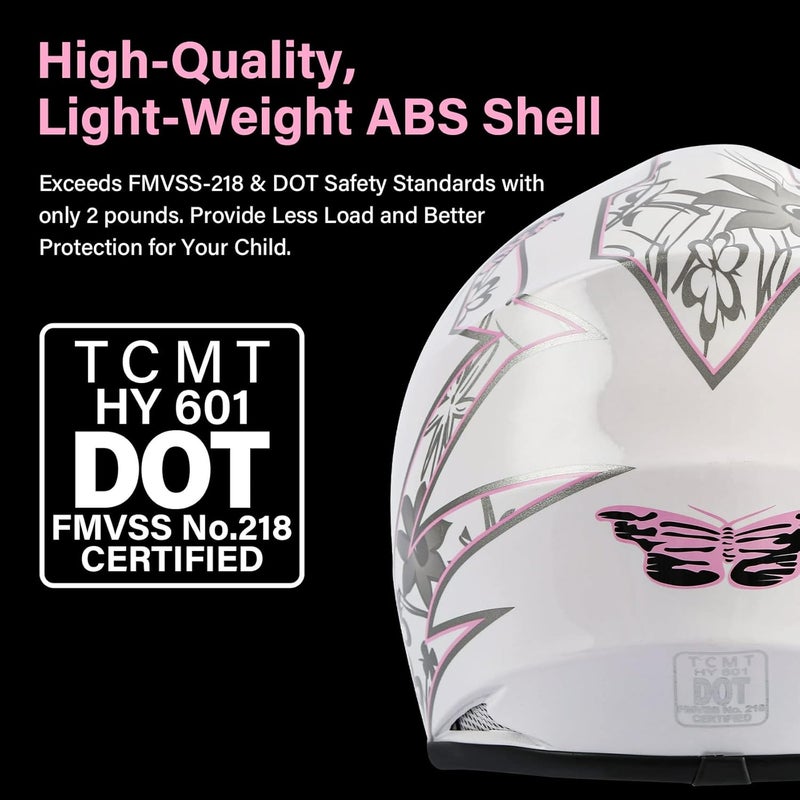 TCMT Youth & Kids Motorcycle Off-Road Full Face Helmet with Goggles and Gloves - Pink Butterfly Design - Image 4