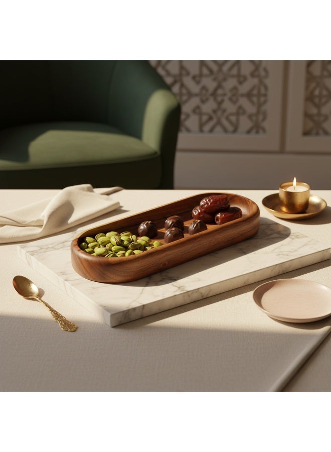 CASA HOME Premium Natural Wooden Oval Serving Tray – Elegant Multi-Purpose Snack, Dates & Appetizer Platter for Home & Guests - Image 2