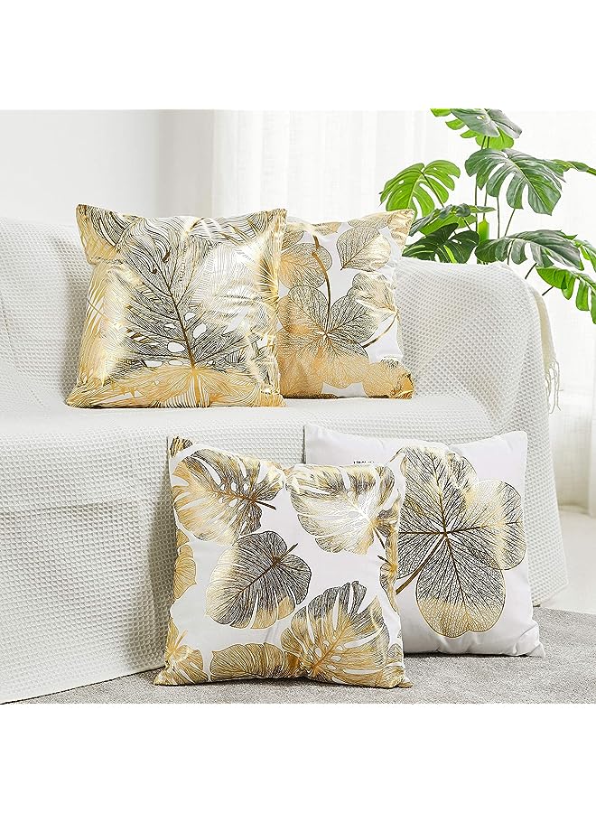SYOSI Throw Pillow Case Cushion Cover Gold Stamping Leaves 18x18 inches, Set of 4 Square Throw Pillow Cover Protector Cushion Covers Pillowcase Home Decor Decorations for Sofa Couch Bed Chair Car - Image 1