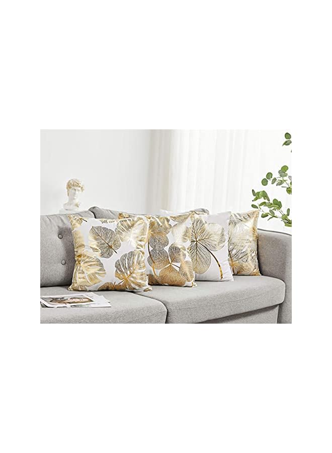 SYOSI Throw Pillow Case Cushion Cover Gold Stamping Leaves 18x18 inches, Set of 4 Square Throw Pillow Cover Protector Cushion Covers Pillowcase Home Decor Decorations for Sofa Couch Bed Chair Car - Image 4