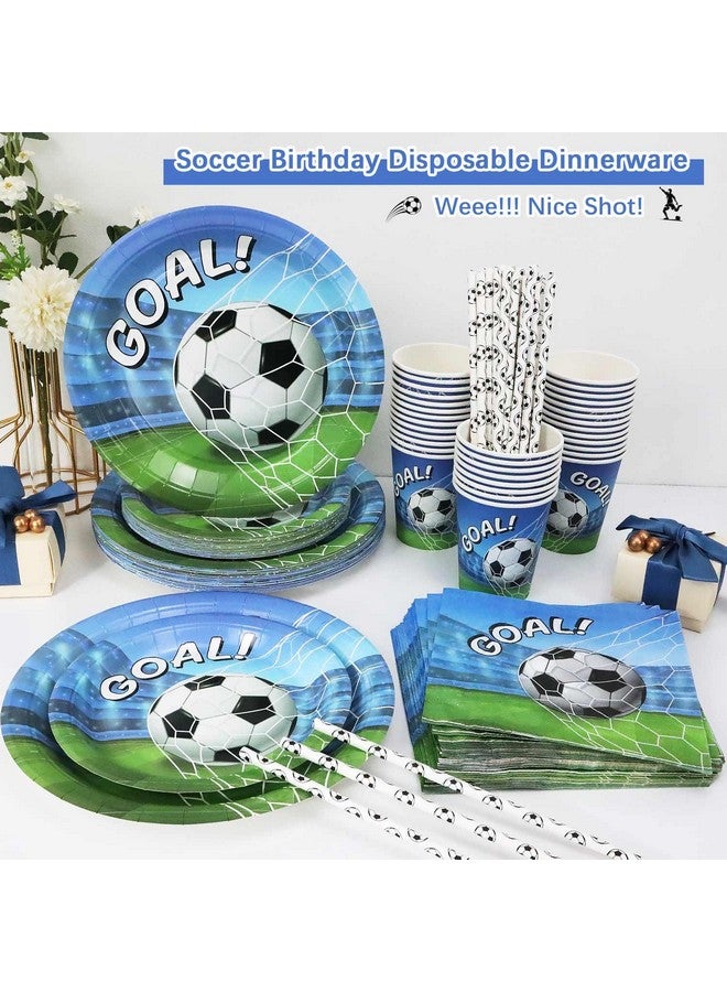 Heboland Soccer Birthday Party Decorations Tableware Set 25 Guests,127 Pieces Soccer Theme Paper Plates Napkins Straws Cup Tablecloth and Banner Boys Birthday Party Supplies  - Image 3