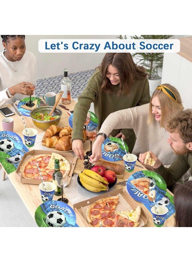 Heboland Soccer Birthday Party Decorations Tableware Set 25 Guests,127 Pieces Soccer Theme Paper Plates Napkins Straws Cup Tablecloth and Banner Boys Birthday Party Supplies  - Image 4
