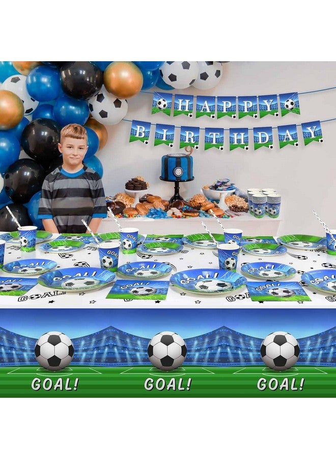 Heboland Soccer Birthday Party Decorations Tableware Set 25 Guests,127 Pieces Soccer Theme Paper Plates Napkins Straws Cup Tablecloth and Banner Boys Birthday Party Supplies  - Image 2