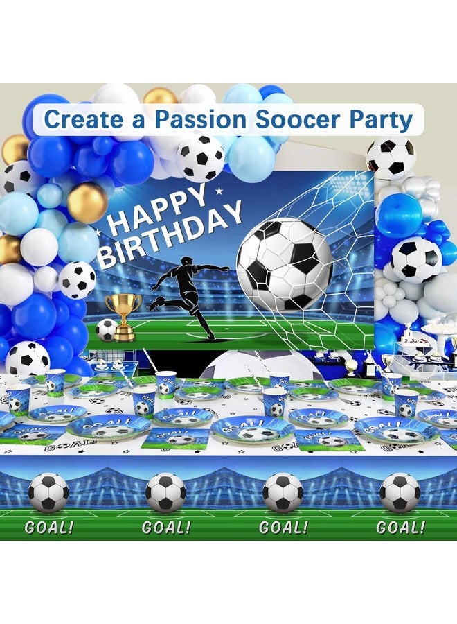 Heboland Soccer Birthday Party Decorations Tableware Set 25 Guests,127 Pieces Soccer Theme Paper Plates Napkins Straws Cup Tablecloth and Banner Boys Birthday Party Supplies  - Image 5