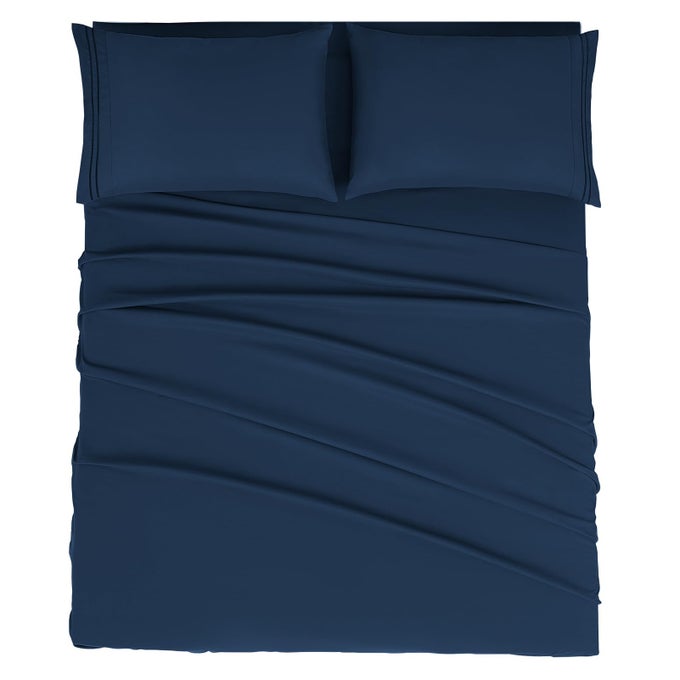 CALIFORNIA KING SIZE SHEET SET SOFT MICROFIBER BED SHEETSDEEP POCKET FITTED SHEET BREATHABLE WRINKLE FADE RESISTANT 4 PIECE CALIFORNIA KINGNAVY