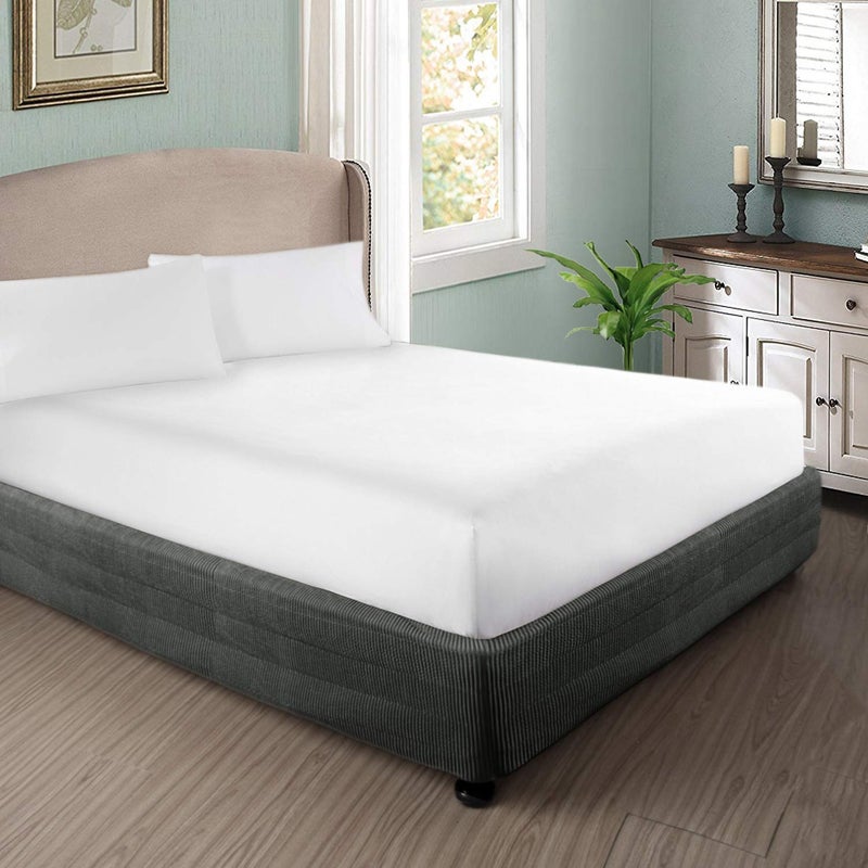 Marquess Box Spring Cover- Wrap Around Elastic, Vertical Stripe Pattern Bed Skirt Alternative, and Classic 15" Drop Length. Polyester/Polyester Filling (Mocha, King)â€¦ - Image 2