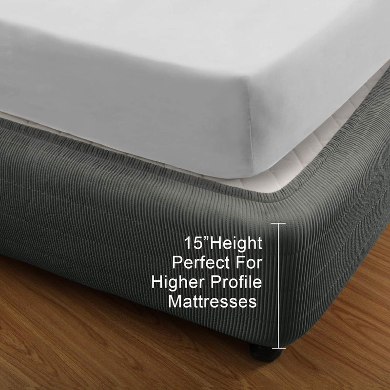 Marquess Box Spring Cover- Wrap Around Elastic, Vertical Stripe Pattern Bed Skirt Alternative, and Classic 15" Drop Length. Polyester/Polyester Filling (Mocha, King)â€¦ - Image 1