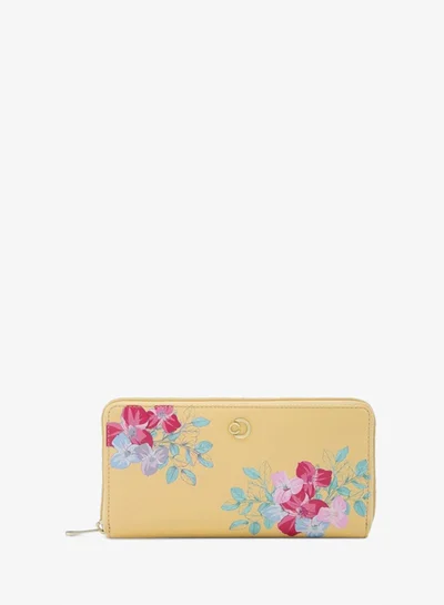 CAPRESE Caprese Shanaya Zip Around Wallet for Women| Large, Yellow | Multiple Card Slots with Stylish Print | Perfect for Carrying Daily Essentials