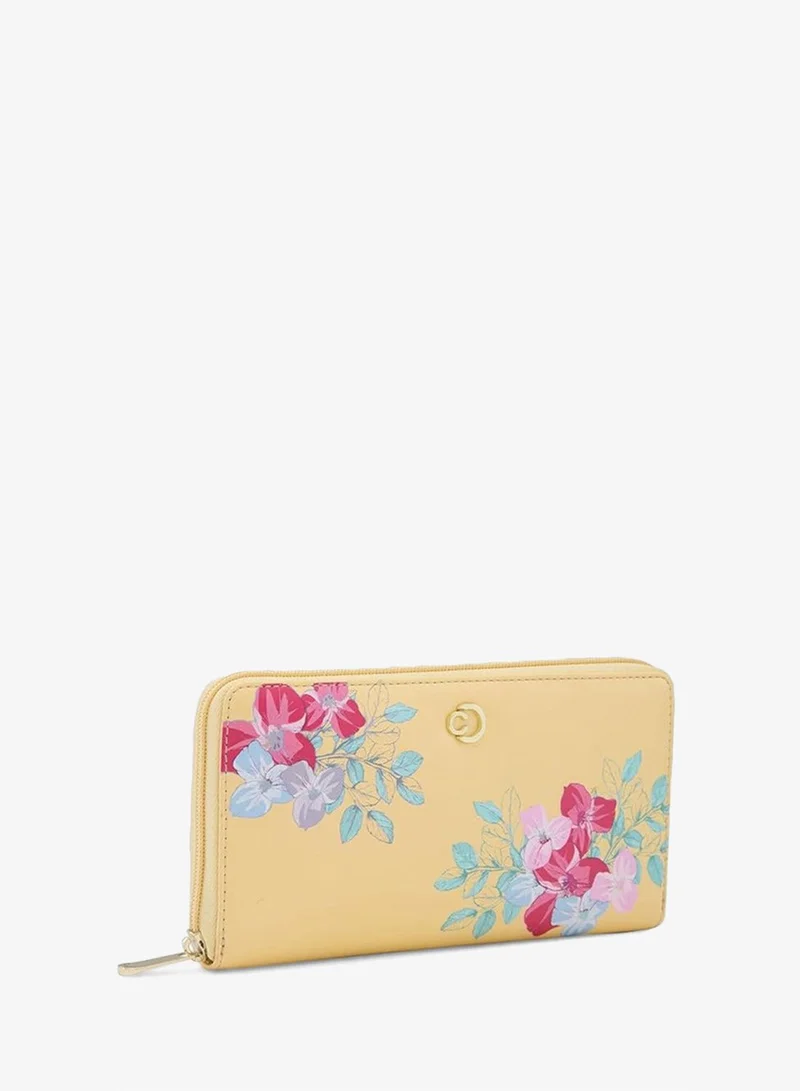 CAPRESE Caprese Shanaya Zip Around Wallet for Women| Large, Yellow | Multiple Card Slots with Stylish Print | Perfect for Carrying Daily Essentials