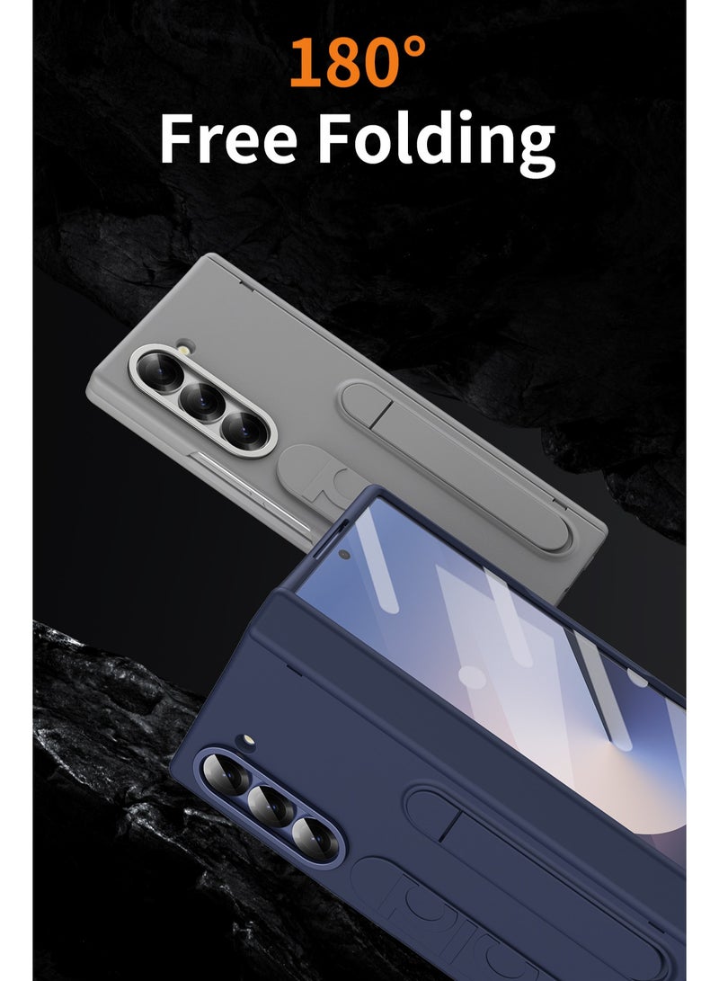 Samsung Galaxy ZFold 6 Stand Case with Hand Strap and Hinge Protection Screen Protector, Raised Edge Cover for ZFold 6（Blue） - Image 3
