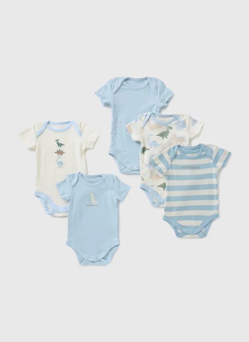 Matalan 5 Pack Baby Blue Dino Bodysuits