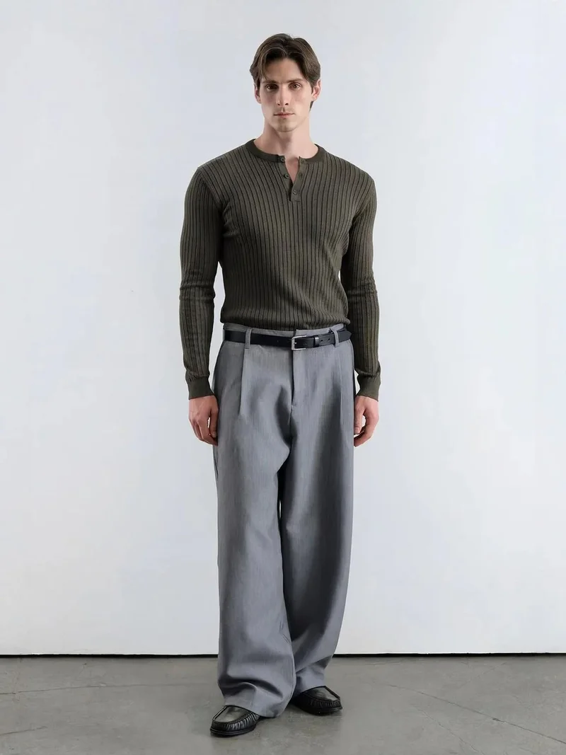 Giesto GIESTO Slim Fit Button Collar Long Sleeve T-Shirt