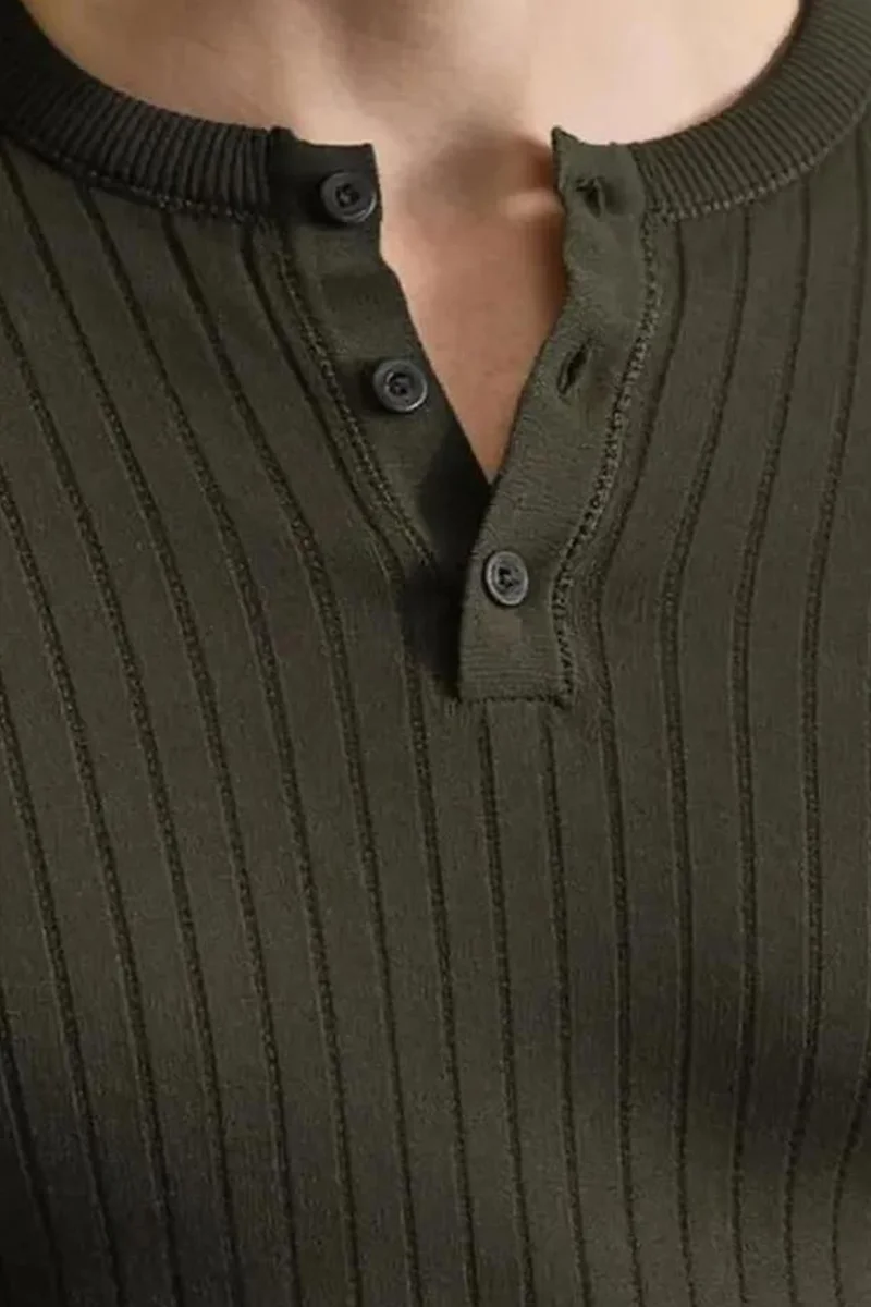 Giesto Khaki Green GIESTO Slim Fit Button Collar Long Sleeve T-Shirt for Men | Best Price UAE