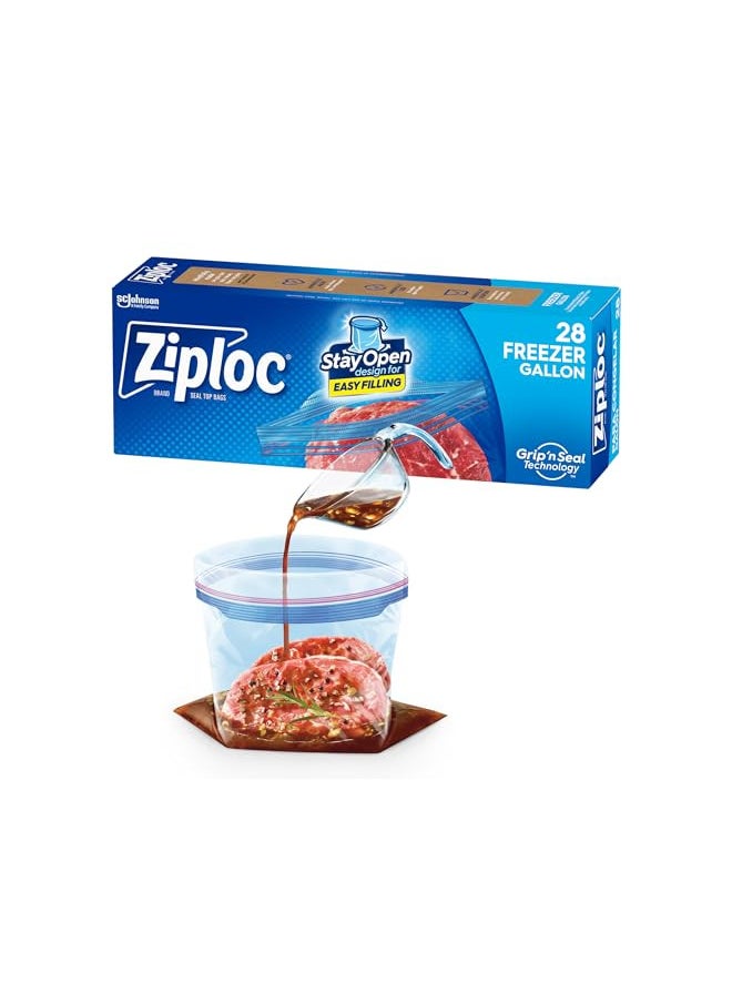 Ziploc Ziploc Gallon Food Storage Freezer Bags, Grip 'n Seal Technology for Easier Grip, Open, and Close, 28 Count  - Image 1