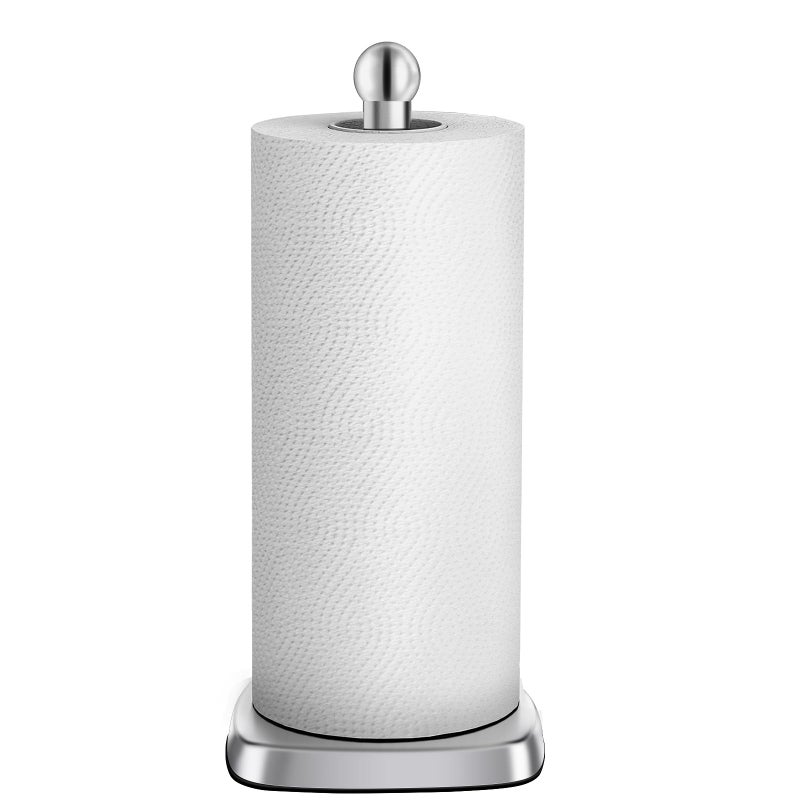 DAWNER Paper Towel Holder Countertop with Weighted Suction Cup Base, Tear with One Hand, Stainless Steel Kitchen Paper Towel Stand, Freestanding Holder for Kitchen, Bathroom, Paper Towel Rolls - Image 1
