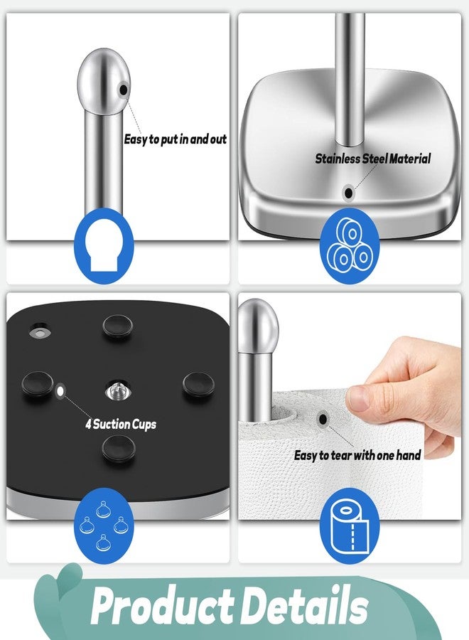 DAWNER Paper Towel Holder Countertop with Weighted Suction Cup Base, Tear with One Hand, Stainless Steel Kitchen Paper Towel Stand, Freestanding Holder for Kitchen, Bathroom, Paper Towel Rolls - Image 5