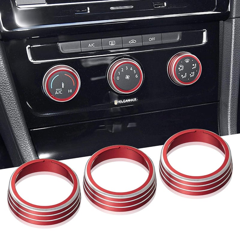 TOMALL 3pcs Aluminum Centre Console Cover Compatible with Volkswagen MK7 Golf GTI 2015 2016 2017 2018 2019 2020 AC Air Conditioning Knob Button Cover Trim Decoration Ring (Red) - Image 1