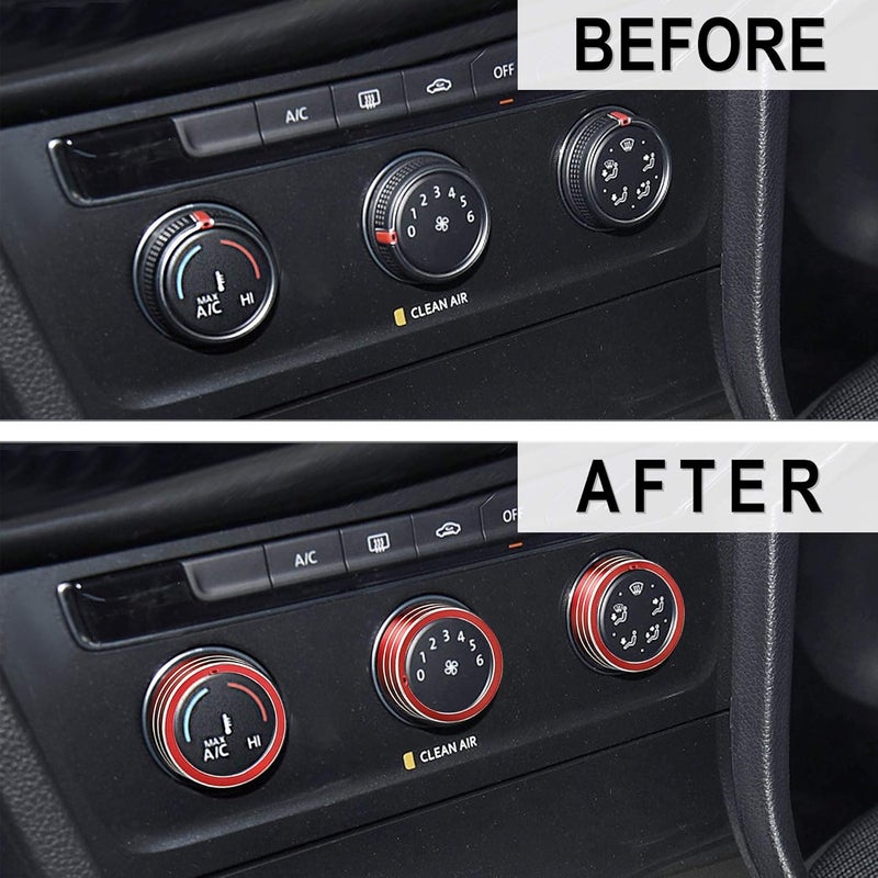 TOMALL 3pcs Aluminum Centre Console Cover Compatible with Volkswagen MK7 Golf GTI 2015 2016 2017 2018 2019 2020 AC Air Conditioning Knob Button Cover Trim Decoration Ring (Red) - Image 5