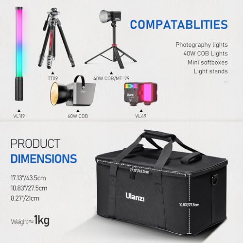ULANZI Carrying Bag with Movable Foam Padded for Studio Light Light Stands Mini Softboxes Durable Oxford Cloth Transit Bag Travel Case with Shoulder Strap Handle 1713 x 1083 x 827OM01 - Image 3