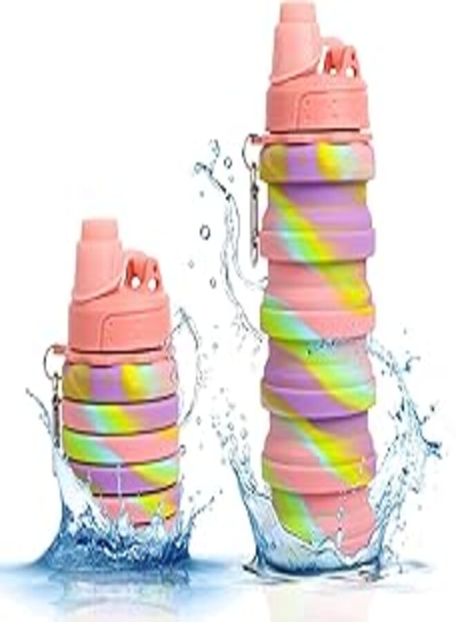 17 oz Collapsible Water Bottle, BPA Free Silicone Kids Water Bottle for School Travel, Portable Foldable Water Bottle for Gym Sports Camping Hiking