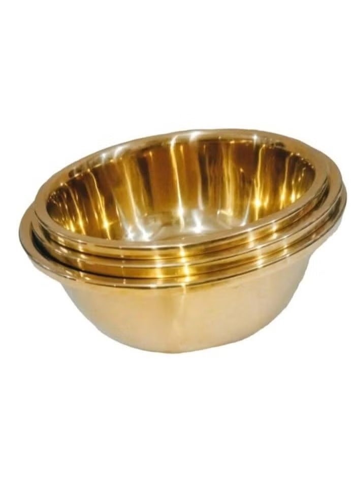 طقم أوعية مطبخ معدنية لامعة باللون الذهبي – 3 قطع - Image 1