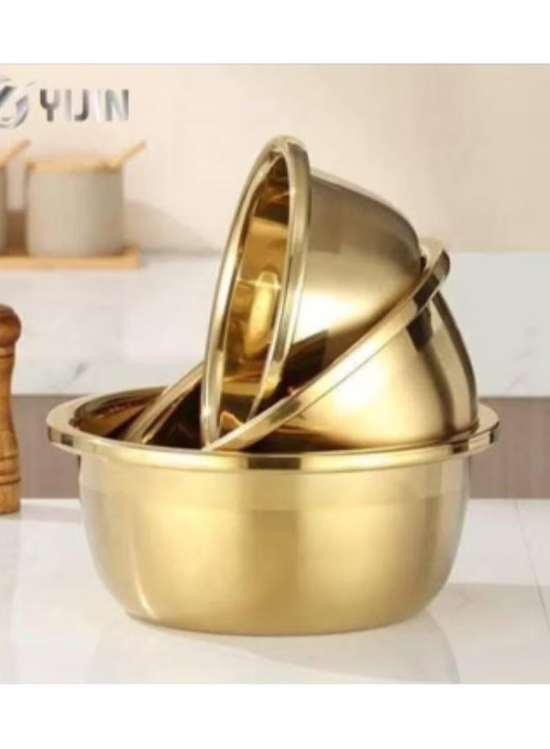 طقم أوعية مطبخ معدنية لامعة باللون الذهبي – 3 قطع - Image 2