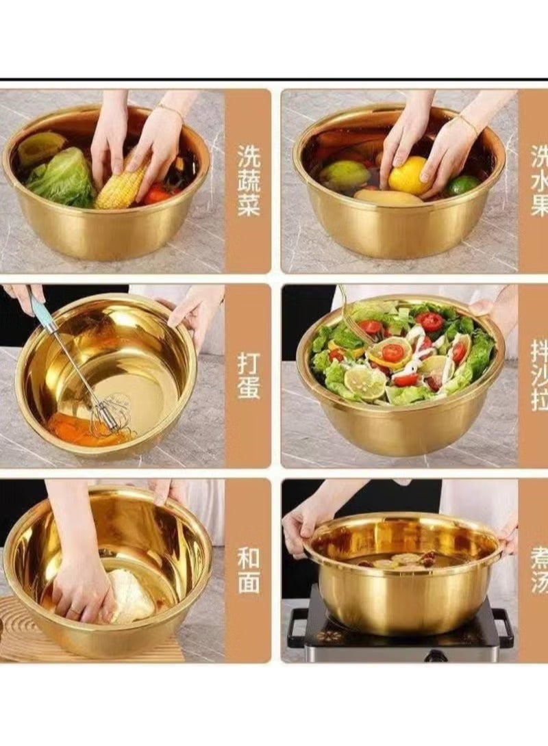 طقم أوعية مطبخ معدنية لامعة باللون الذهبي – 3 قطع - Image 3